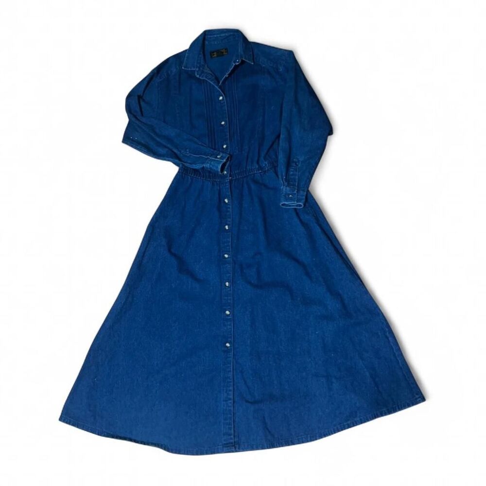 Vintage Eddie Bauer Woman's Prairie Cottage Long Sleeve Jean Denim Dress SZ M